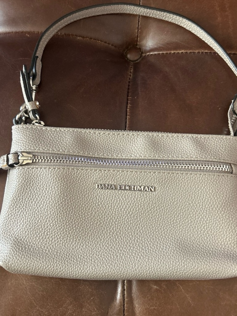 Dana Buchman Beige Solid Pebble Leather Shoulder Bag